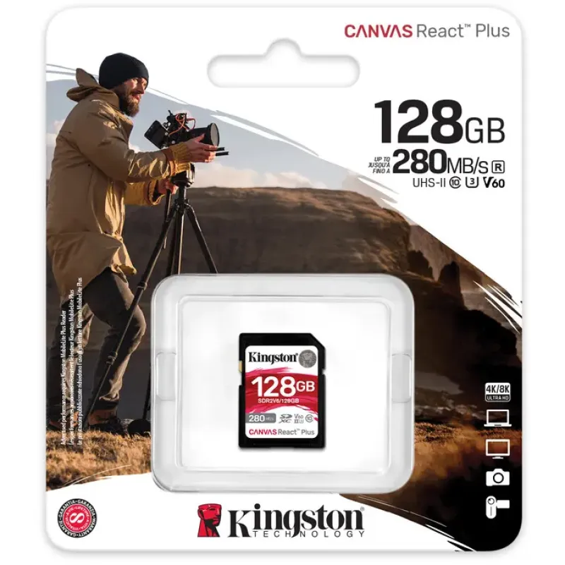 Карта памяти Kingston 128 GB SDXC Class 10 UHS-II U3 Canvas React Plus (SDR2V6/128GB)