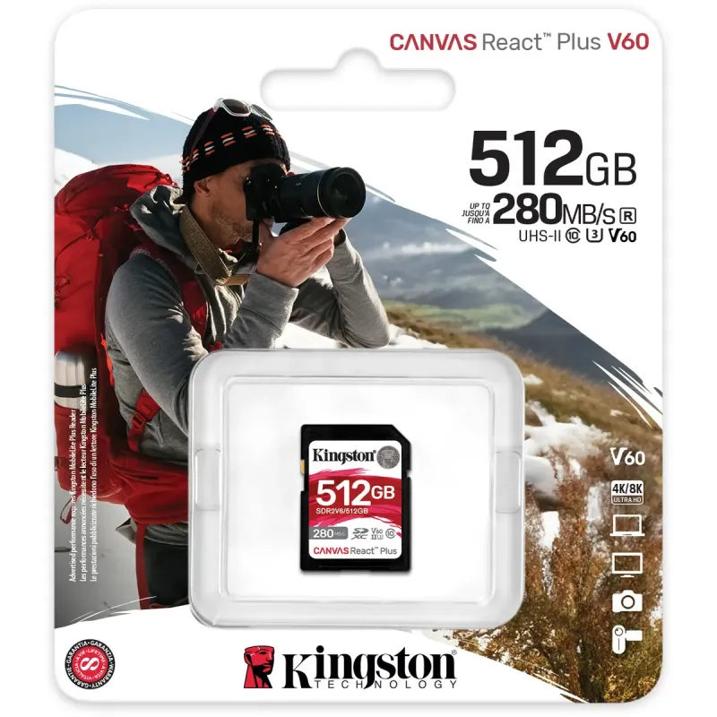 Карта памяти Kingston 512 GB SDXC Canvas React Plus UHS-II U3 V60 Class 10 (SDR2V6/512GB)