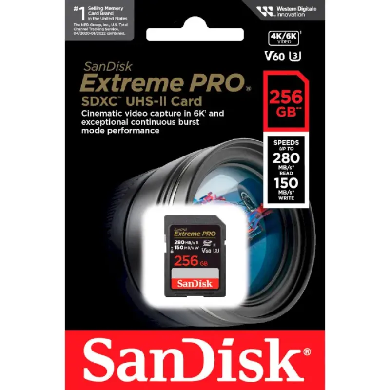 Карта памяти SanDisk 256 GB SDXC Extreme Pro UHS-II U3 V60 Class 10 (SDSDXEP-256G-GN4IN)