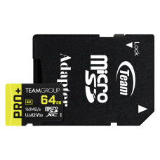 Карта пам'яті TEAM 64 GB MicroSDXC Pro+ UHS-I U3 Class 10 + SD-адаптер (TPPMSDX64GIA2V3003)