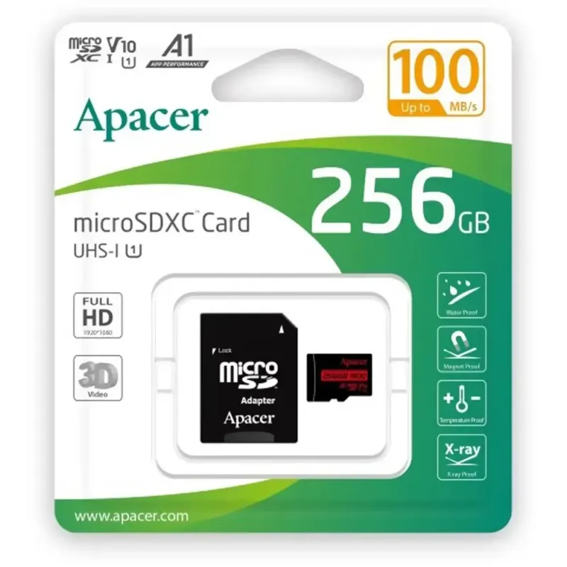 Карта пам'яті Apacer 256 GB microSDHC Class 10 UHS-I V10 + SD adapter (AP256GMCSX10UB-R)