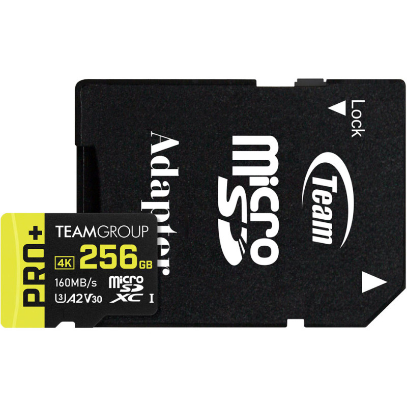 TEAM 256 GB microSDXC Pro+ UHS-I U3 V30 A2 Class 10 + SD-adapter (TPPMSDX256GIA2V3003)
