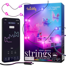 Twinkly Smart LED Strings USB 200 Heart-shaped RGB LEDs, Green Wire, USB-C (TWKH200RGB-G)