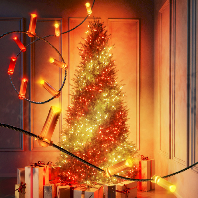 Twinkly Smart LED Strings USB 200 Candle-shaped RGB LEDs, Clear Wire, USB-C (TWKC200RGB-T)
