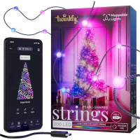 Twinkly Smart LED Strings USB 200 Pearl-shaped RGB LEDs, Green Wire, USB-C (TWKP200RGB-G)