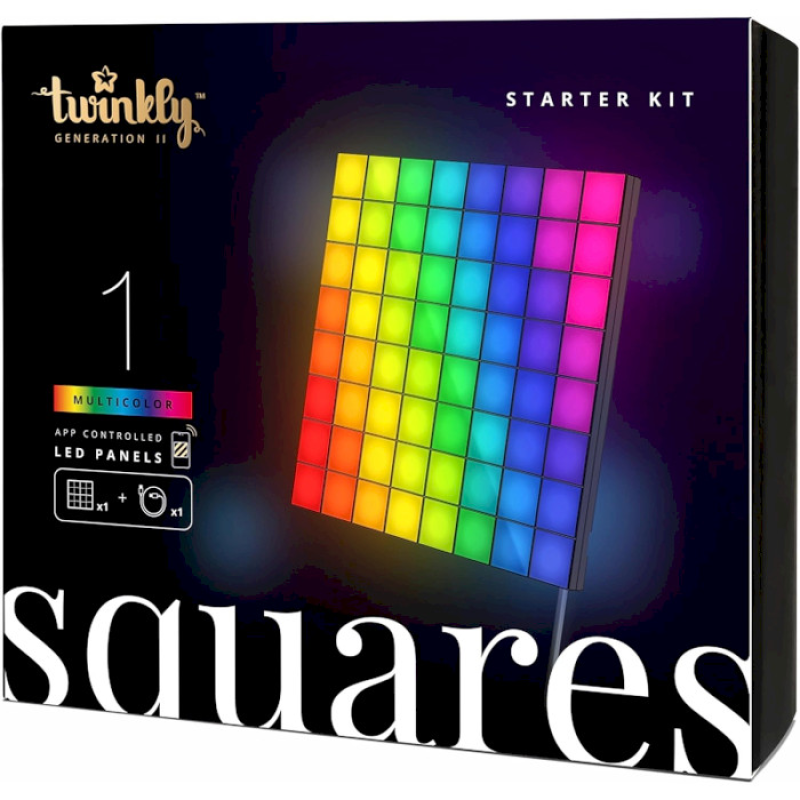 Twinkly Smart LED Squares 1 Starter Panel, RGB LED, USB-C, Black (TWQ064STW-01-BUSB)