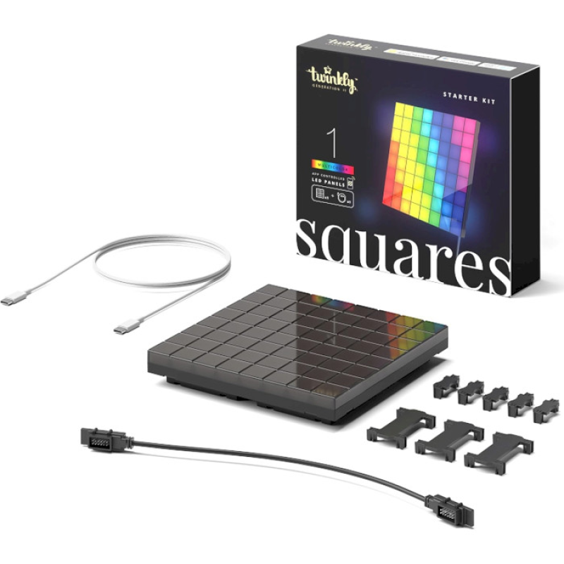 Twinkly Smart LED Squares 1 Starter Panel, RGB LED, USB-C, Black (TWQ064STW-01-BUSB)