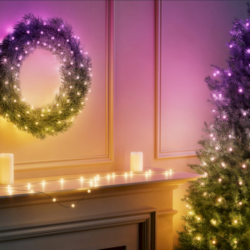 Twinkly Smart LED Strings USB 100 Pearl-shaped RGB LEDs, Green Wire, USB-C (TWKP100RGB-G)