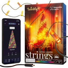 Twinkly Smart LED Strings USB 100 Candle-shaped RGB LEDs, Green Wire, USB-C (TWKC100RGB-G)