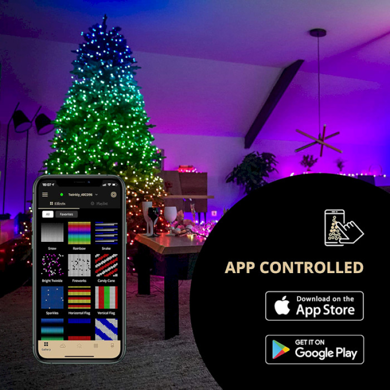 Twinkly Smart LED Strings RGB 250 BT+WiFi Gen II IP44 кабель чорний (TWS250STP-BEU)