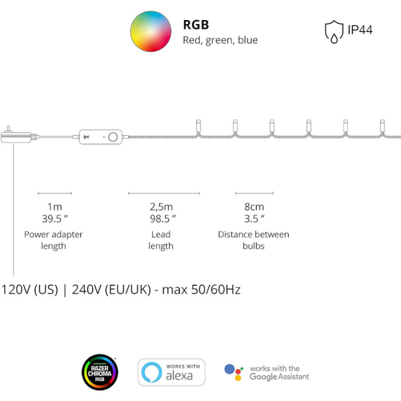 Twinkly Smart LED Strings RGB 250 BT+WiFi Gen II IP44 кабель чорний (TWS250STP-BEU)