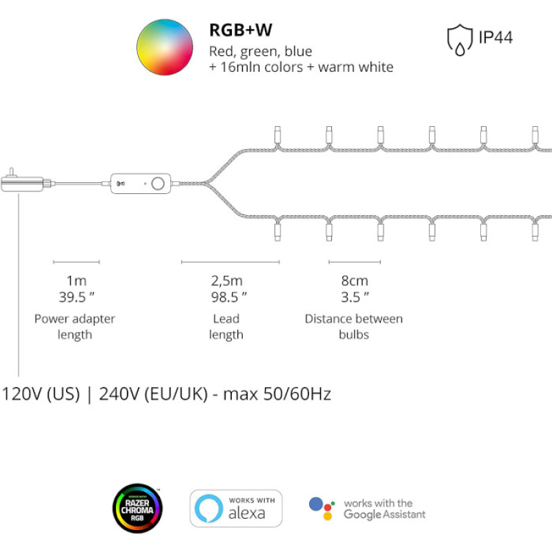 Twinkly Smart LED Strings RGBW 250 BT+WiFi Gen II IP44 кабель прозрачный (TWS250SPP-TEU)