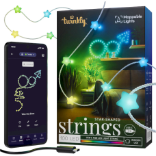 Twinkly Smart LED Strings USB 100 Star-shaped RGB LEDs, Clear Wire, USB-C (TWKS100RGB-T)
