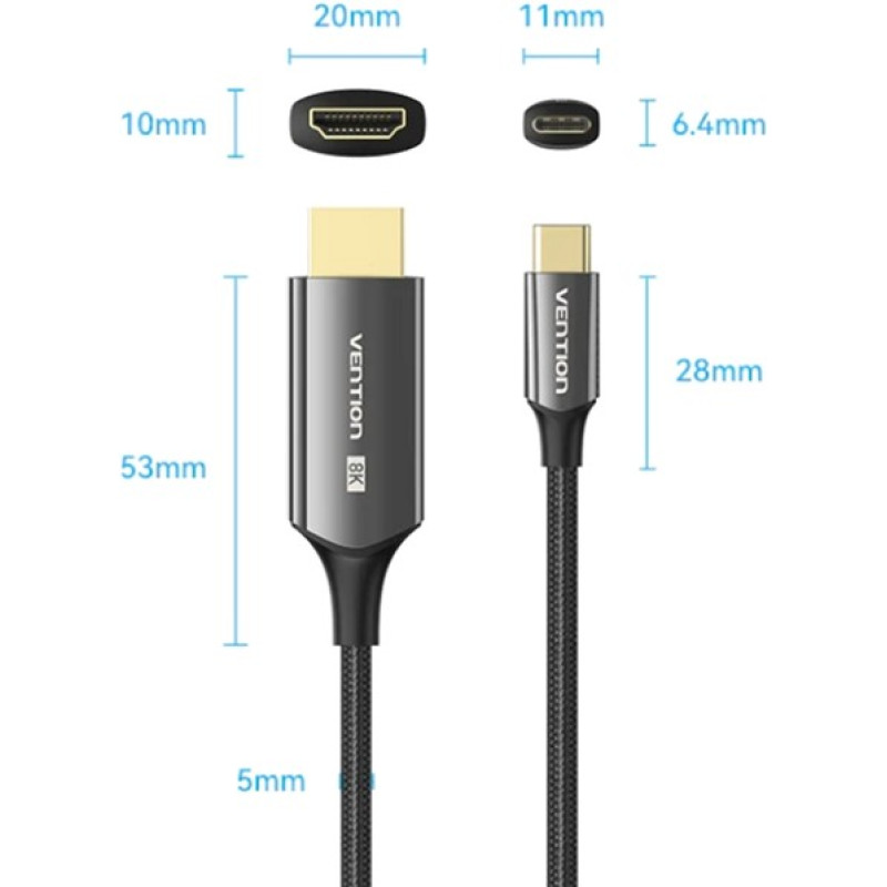 Кабель Vention USB Type-C до HDMI 1.8m Black (CRCBAC)