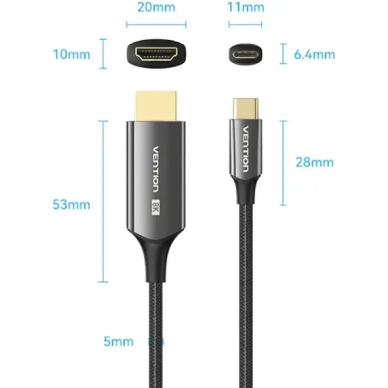 Кабель Vention USB Type-C до HDMI 1.8m Black (CRCBAC)