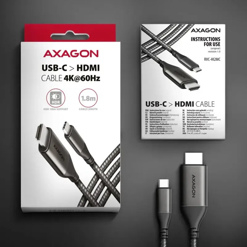 Кабель AXAGON USB Type-C to HDMI 1.8m (RVC-HI2MC)
