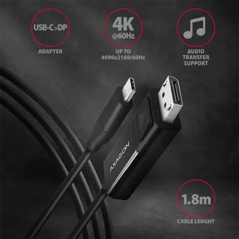 Кабель AXAGON USB Type-C для DisplayPort 1.8m Black (RVC-DPC)