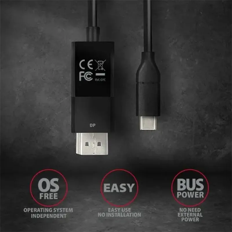 Кабель AXAGON USB Type-C для DisplayPort 1.8m Black (RVC-DPC)