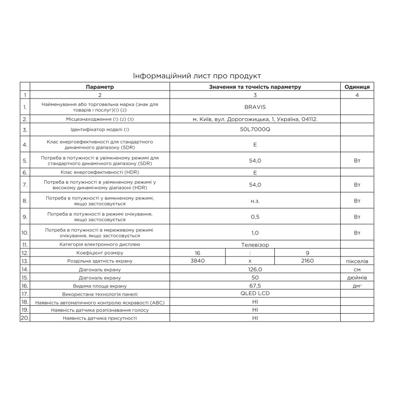Телевизор Bravis 50L7000Q