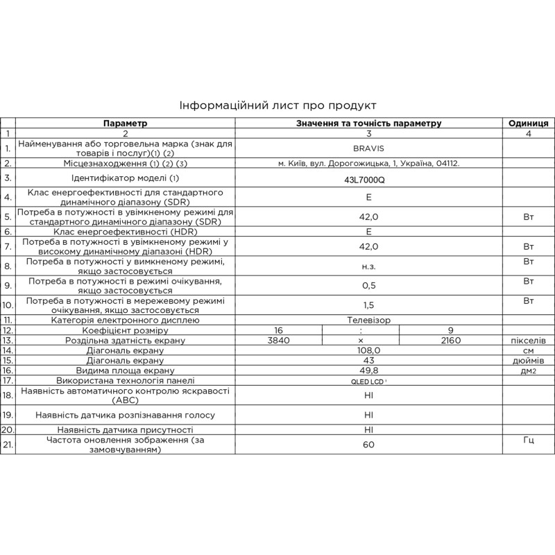 Телевизор Bravis 43L7000Q