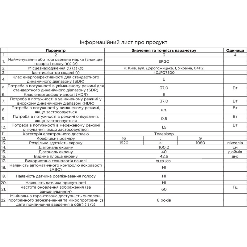 Телевізор Ergo 40JFQ7500