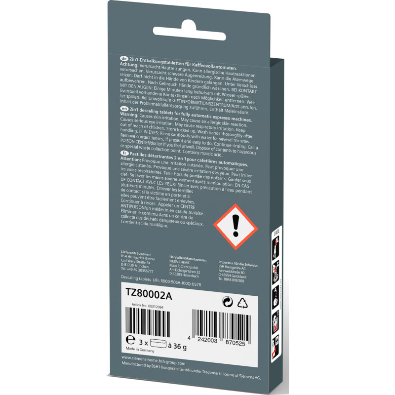 Siemens Таблетки для видалення накипу 3 шт. (TZ80002A)