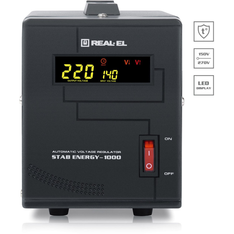 Стабілізатор напруги REAL-EL Stab Energy-1000 Black (EL122400012)