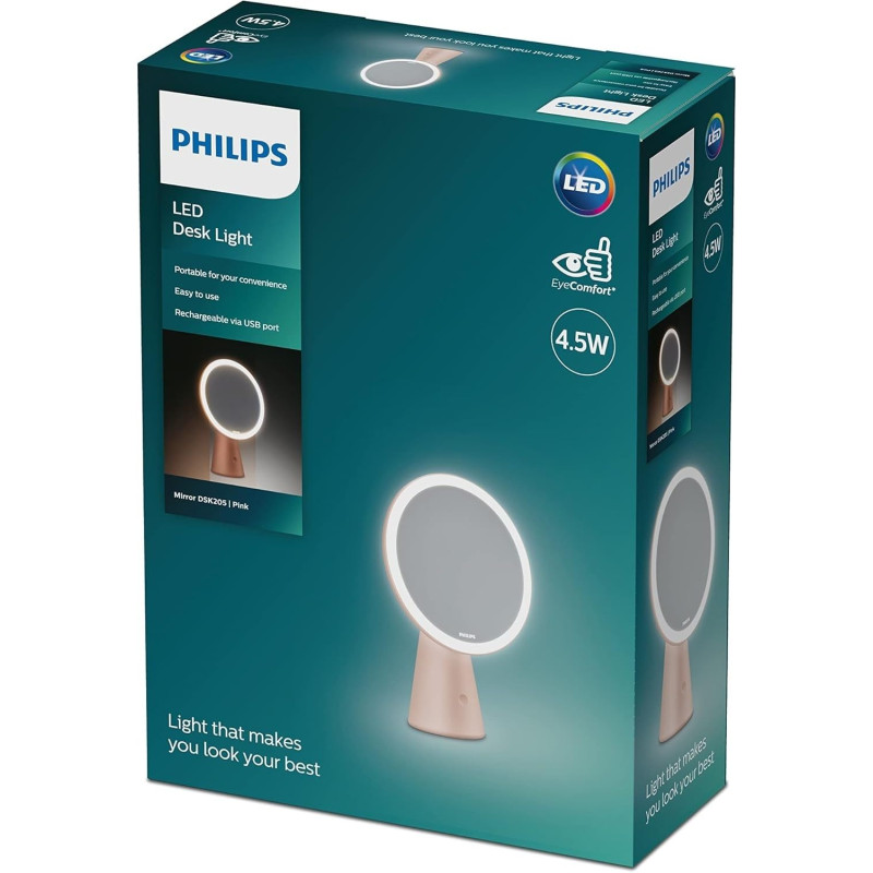 Зеркало  косметическое Philips Дзеркало косметичне Mirror 4.5w, 5000/4000/3000K, USB, рожевий (929003194907)