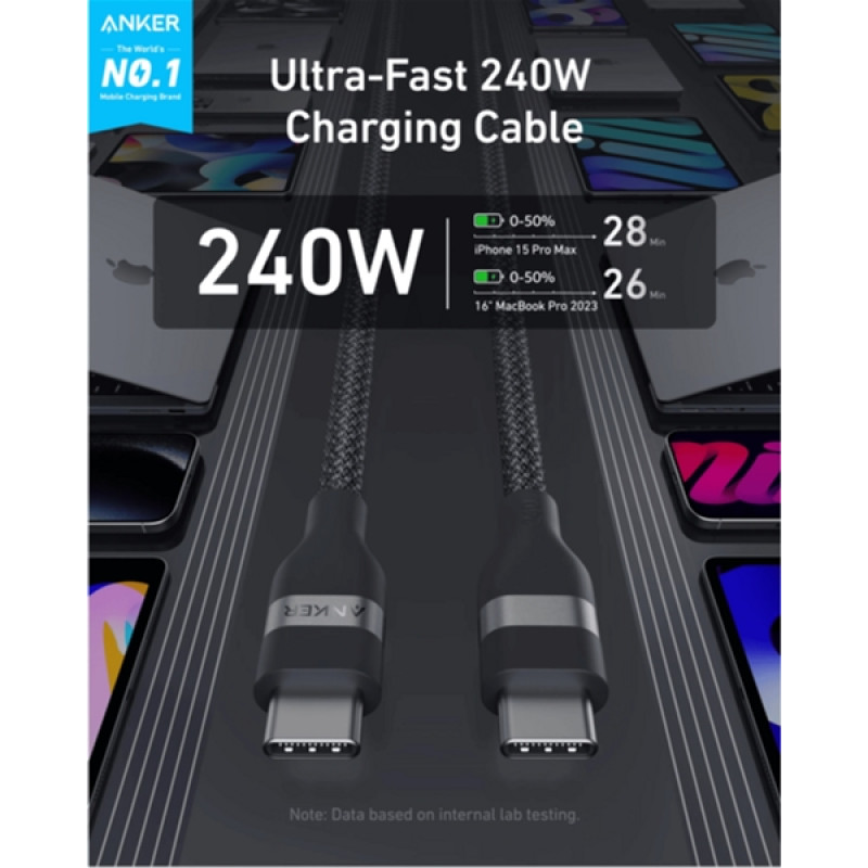 Anker Upcycled-Braided USB-C - USB-C (M/M), 240W, 0.9 м, Black (A82E2H11)