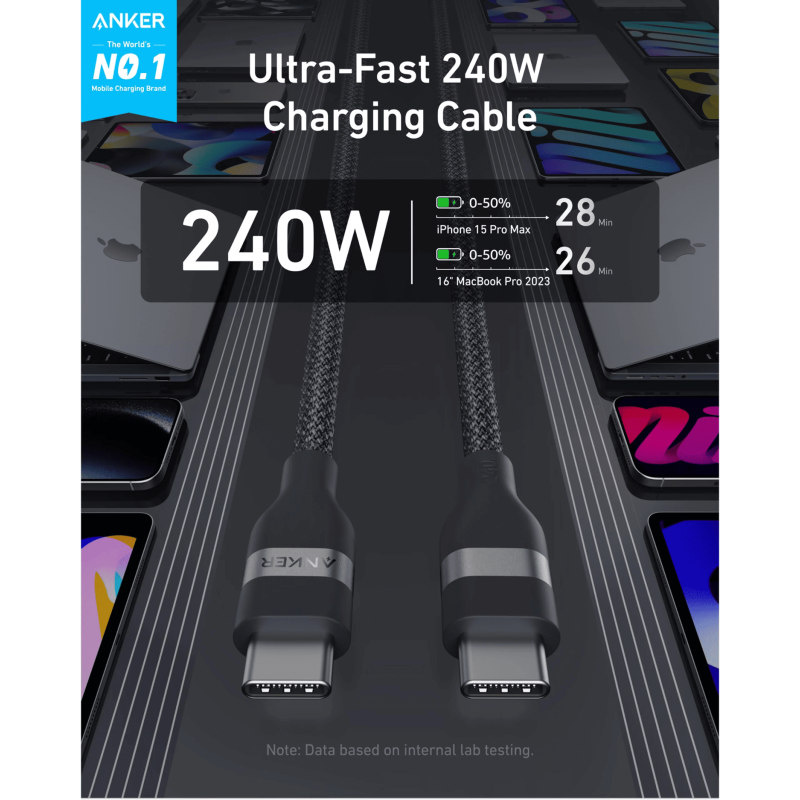 Anker Upcycled-Braided USB-C - USB-C (M/M), 240W, 1.8 м, Black (A82E2H12)