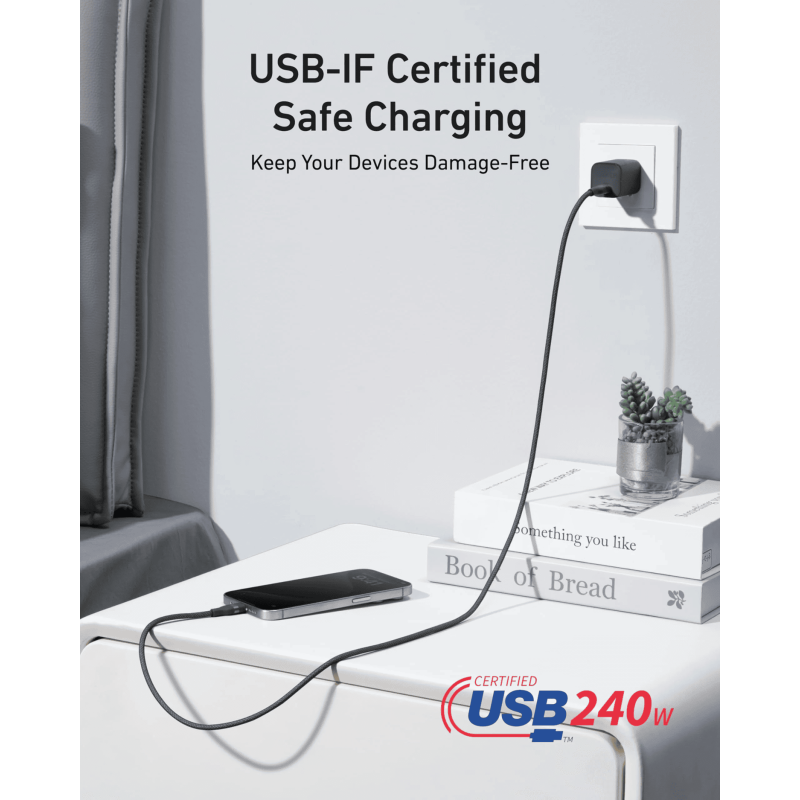 Anker Upcycled-Braided USB-C - USB-C (M/M), 240W, 1.8 м, Black (A82E2H12)