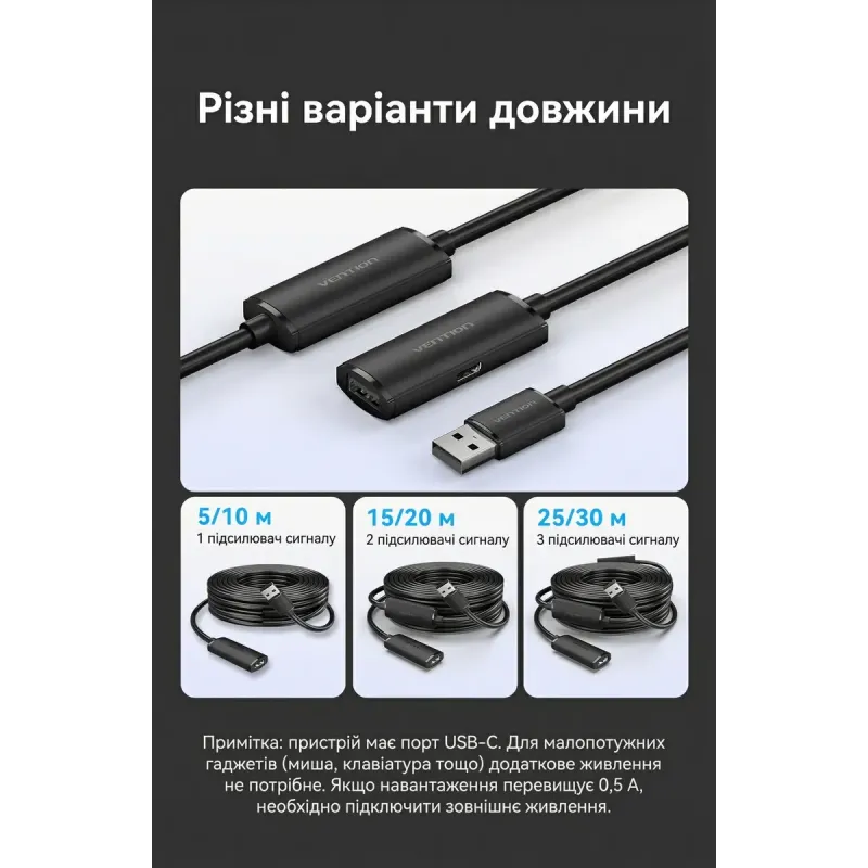 Vention USB 2.0 Type-A to USB Type-A 30m Active Black (CBKBT)