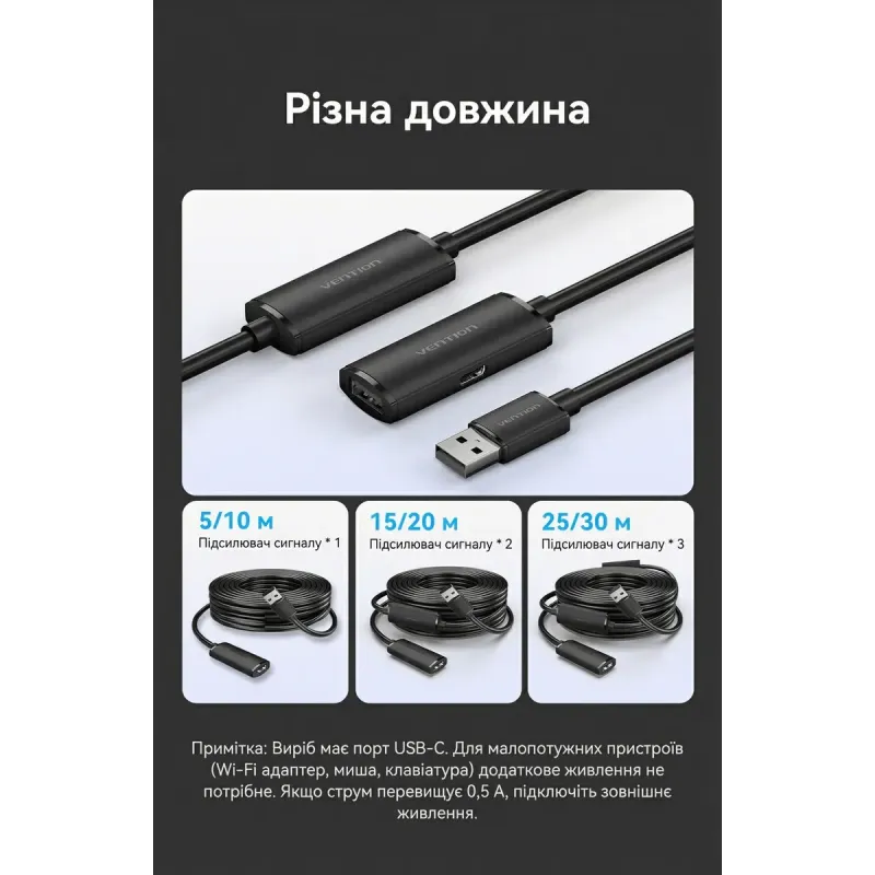 Vention USB 2.0 Type-A to USB Type-A 25m Active Black (CBKBS)
