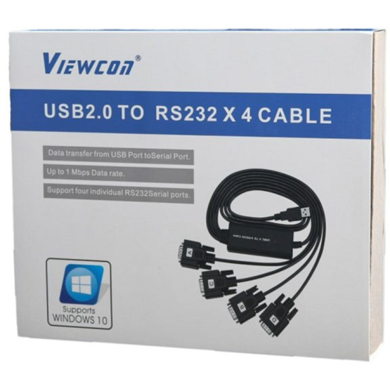Viewcon USB 2.0 to 4хCOM 1.4m Black (VE671)