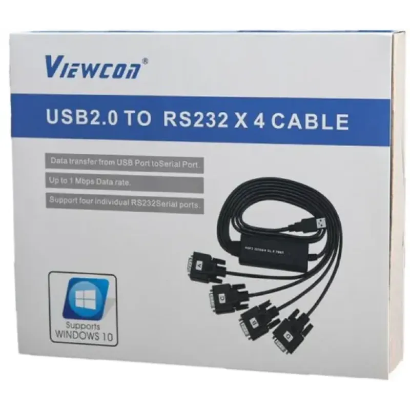 Viewcon USB 2.0 to 4хCOM 1.4m Black (VE671)