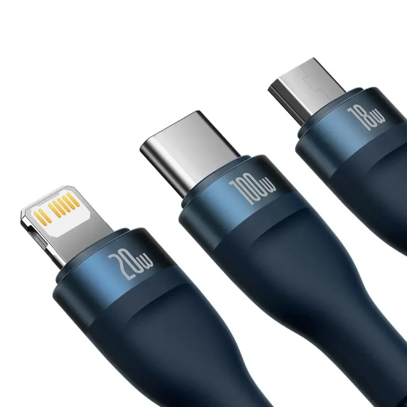 Baseus Flash USB-C - MicroUSB+Lightning+USB-C 100W 1.5m Blue (CASS030203)