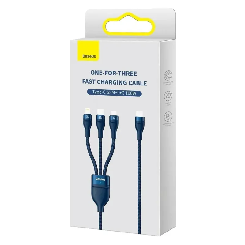 Baseus Flash USB-C - MicroUSB+Lightning+USB-C 100W 1.5m Blue (CASS030203)