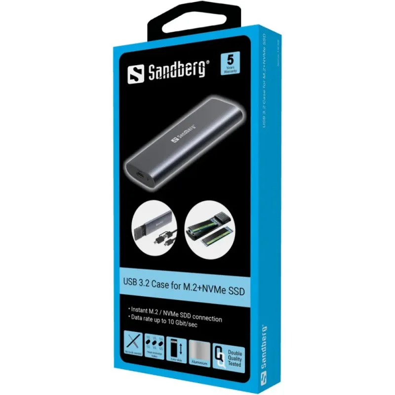 Карман для дисков Sandberg USB 3.2 Case for M.2+NVMe SSD (136-39)