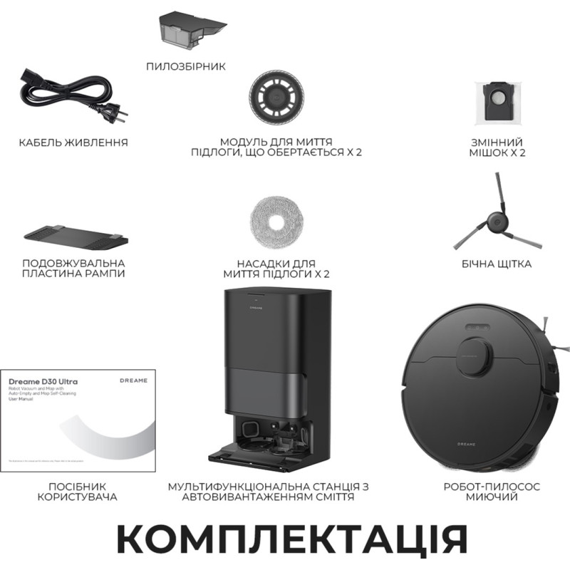 Робот-пилосос Dreame D30 Ultra Black (RTD31TE-BL)