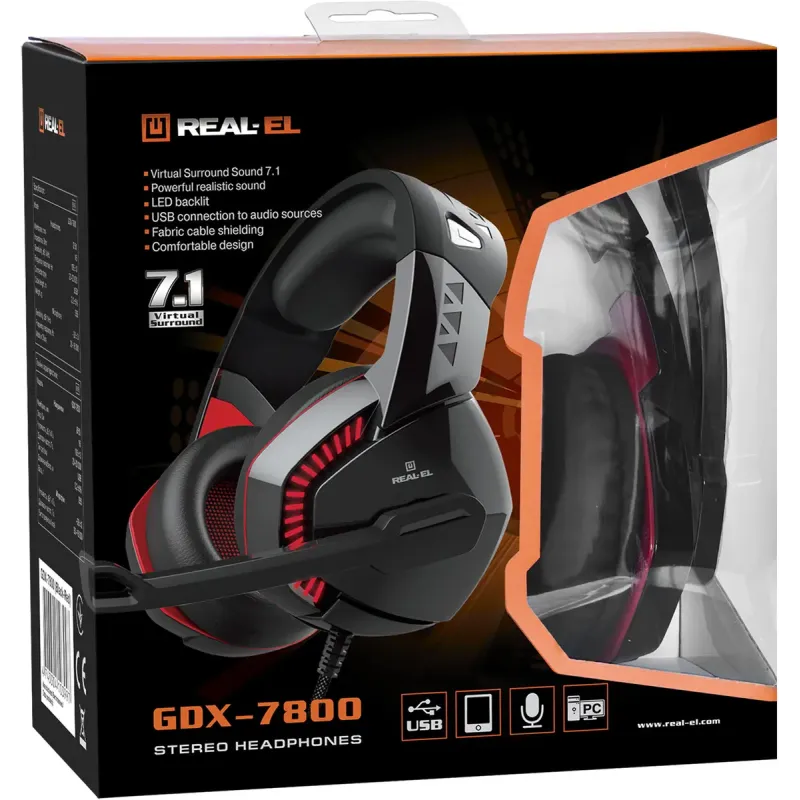 Навушники REAL-EL GDX-7800 Black-Red (EL124100027)