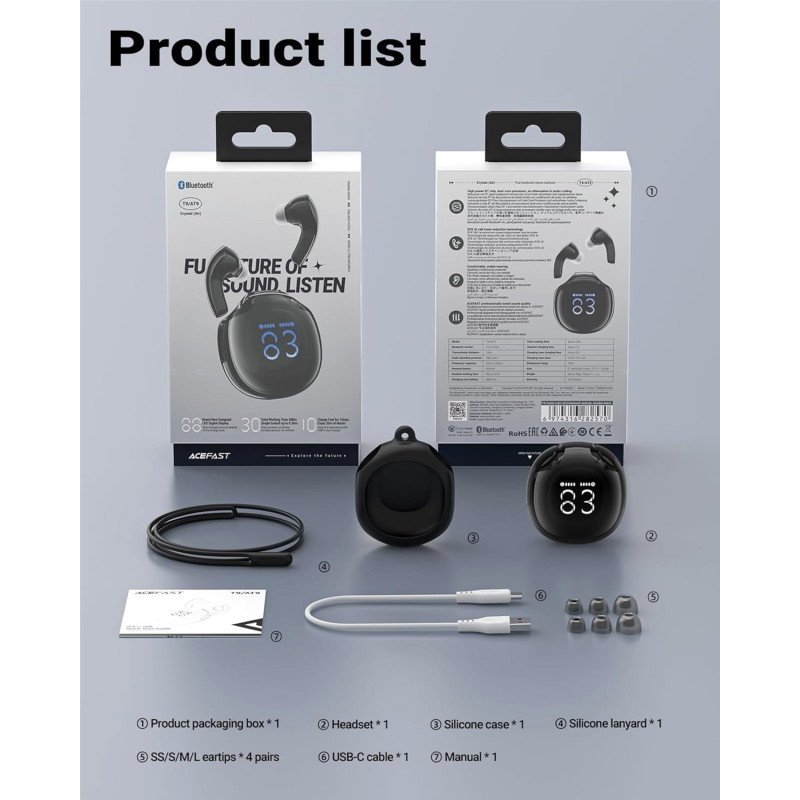 Наушники Acefast T9 Crystal Black (6974316282570)