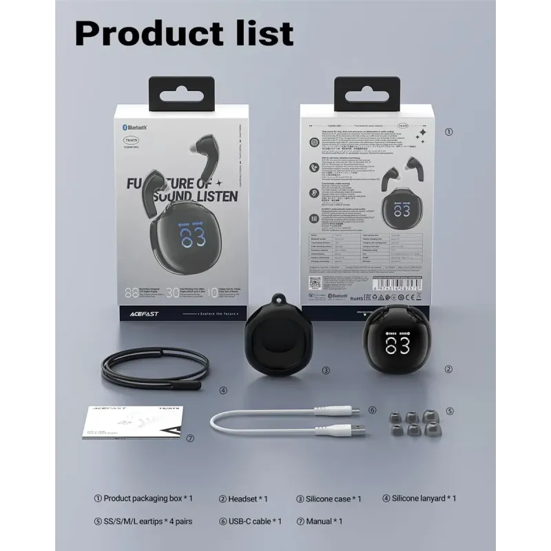Наушники Acefast T9 Crystal Black (6974316282570)