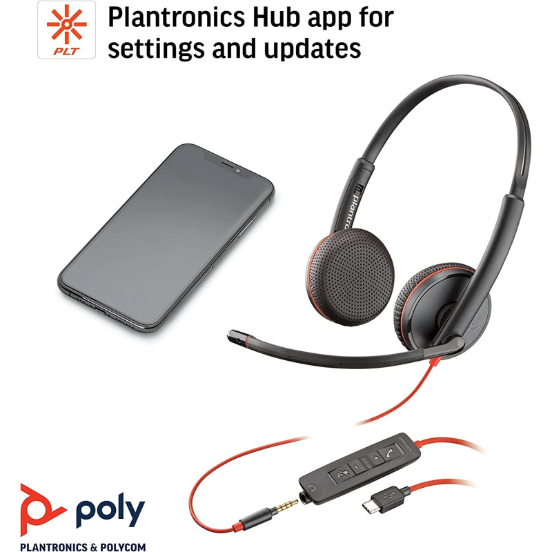 Комп'ютерна гарнітура POLY BlackWire C3225 USB-C HS Stereo Black (8X229A6)