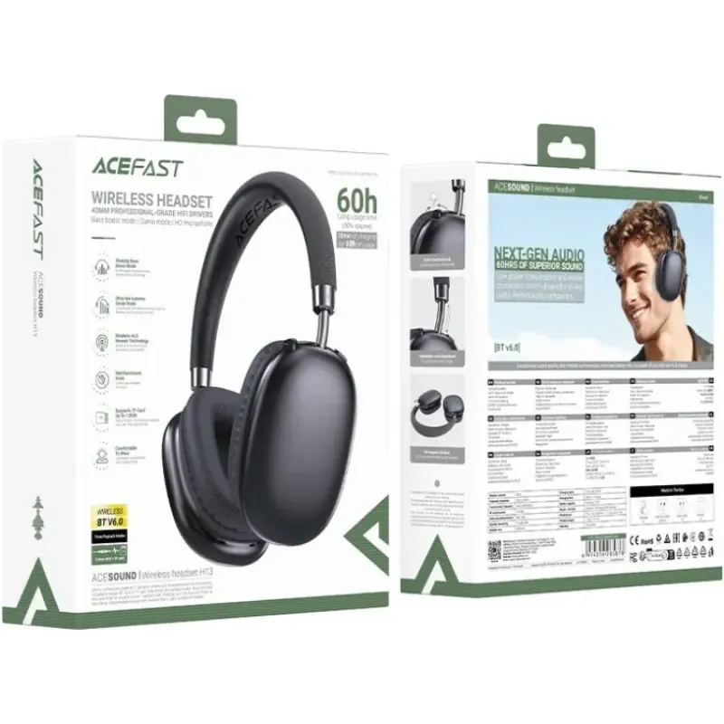 Компьютерная гарнитура Acefast H13, Bluetooth+3,5мм Black (6974316285878)