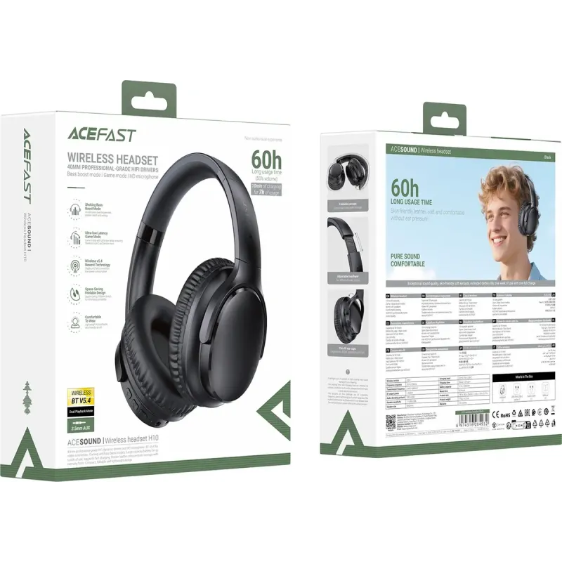 Компьютерная гарнитура Гарнітура Acefast H10 Bluetooth, Black 6974316284932