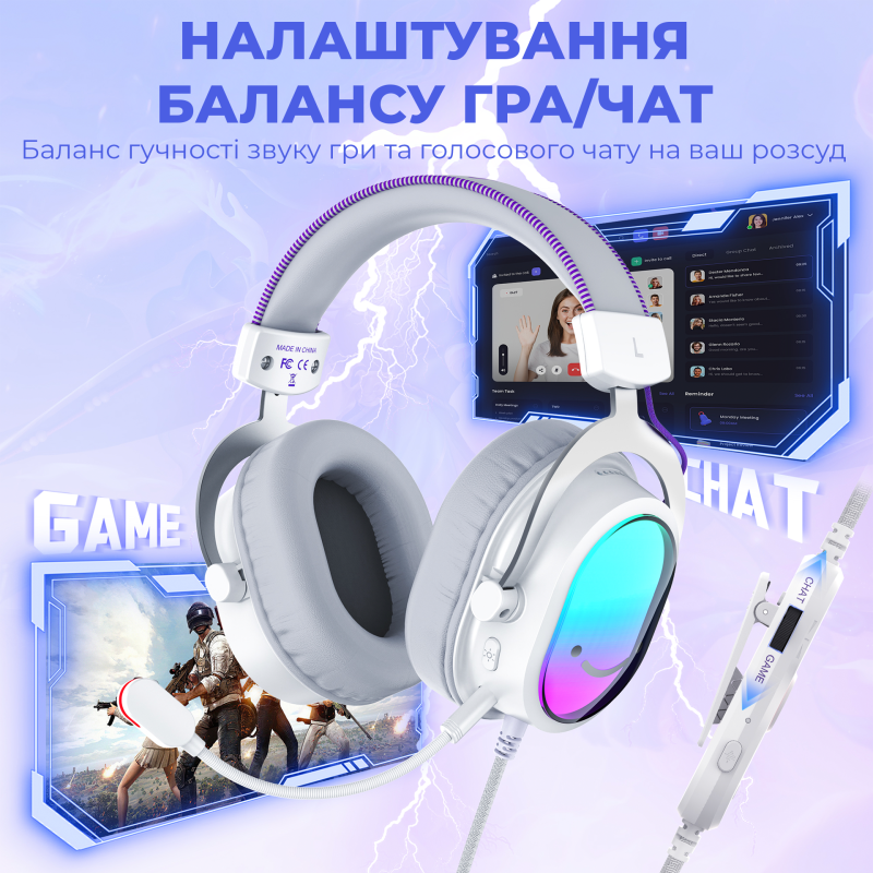Комп'ютерна гарнітура Fifine H16W RGB White