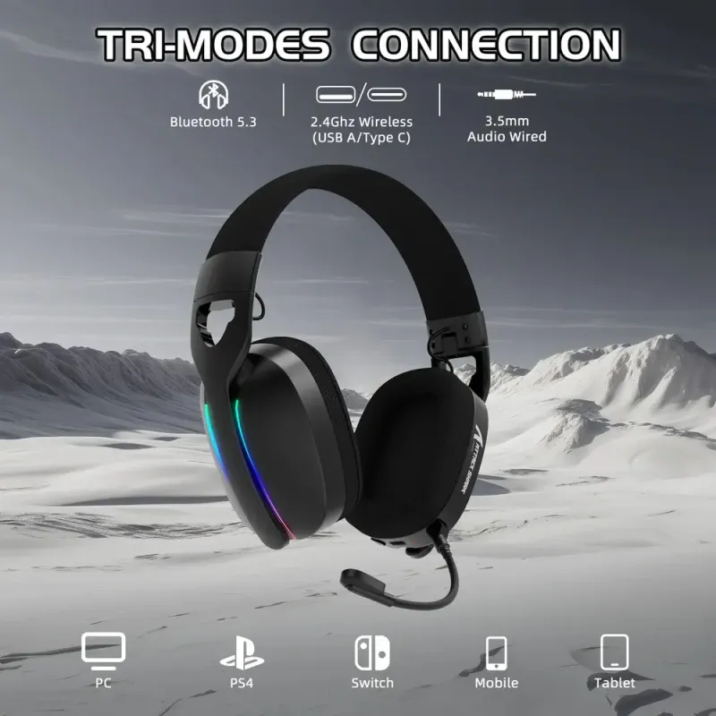 Компьютерная гарнитура Attack Shark L90 Wireless,2.4GHz/Bluetooth/3.5mm PS4/PS5/Switch/Xbox/Mac/PC Black (L90B_AS)