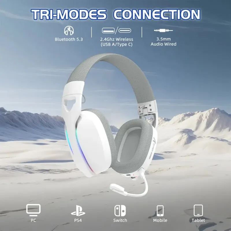 Компьютерная гарнитура Attack Shark L90 Wireless,2.4GHz/Bluetooth/3.5mm PS4/PS5/Switch/Xbox/Mac/PC White (L90W_AS)