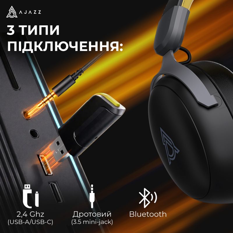 Комп'ютерна гарнітура Ajazz AHM08 MAX Black Gray Yellow (AHM08-MAX-BGY)