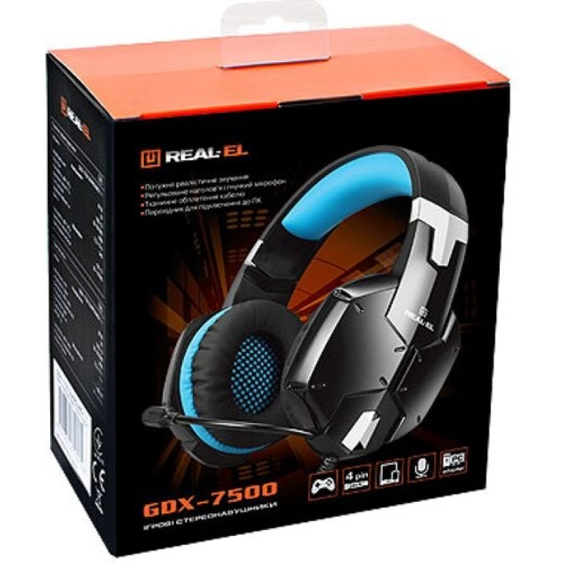 Компьютерная гарнитура REAL-EL GDX-7500 Black-Blue (EL124100015)